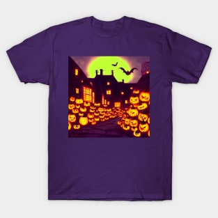 Neon Halloween Horror House of Pumpkins Spooky Bats T-Shirt